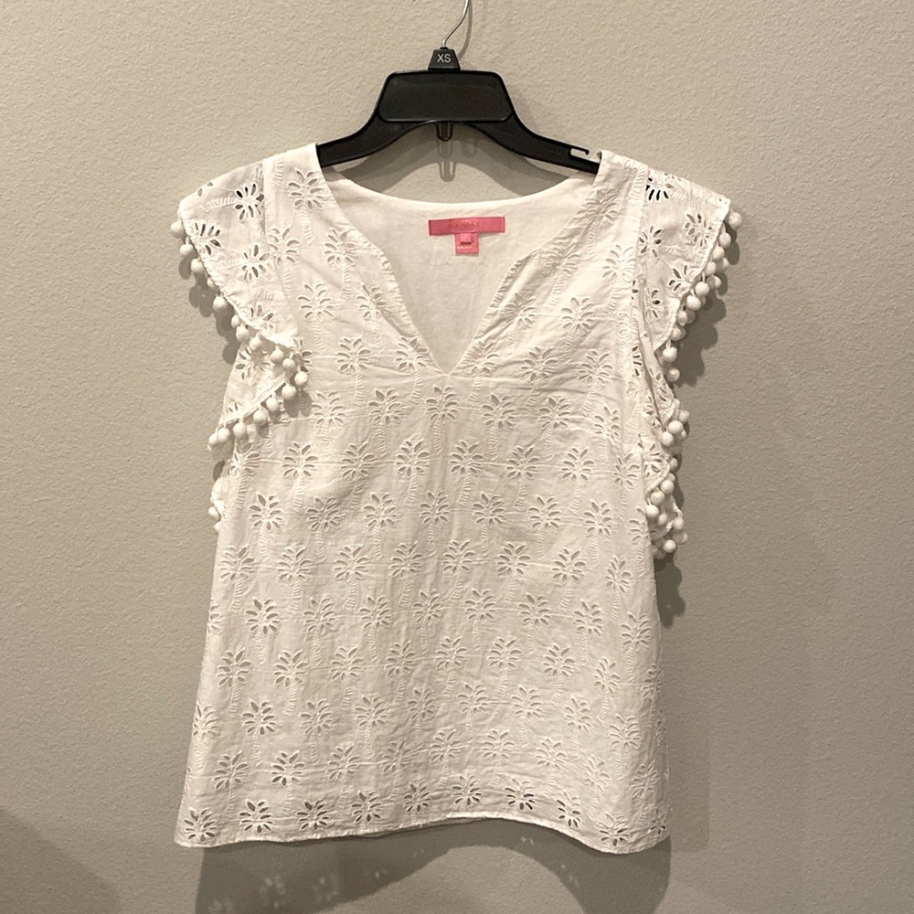 Lilly Pulitzer white eyelet flutter sleeve top